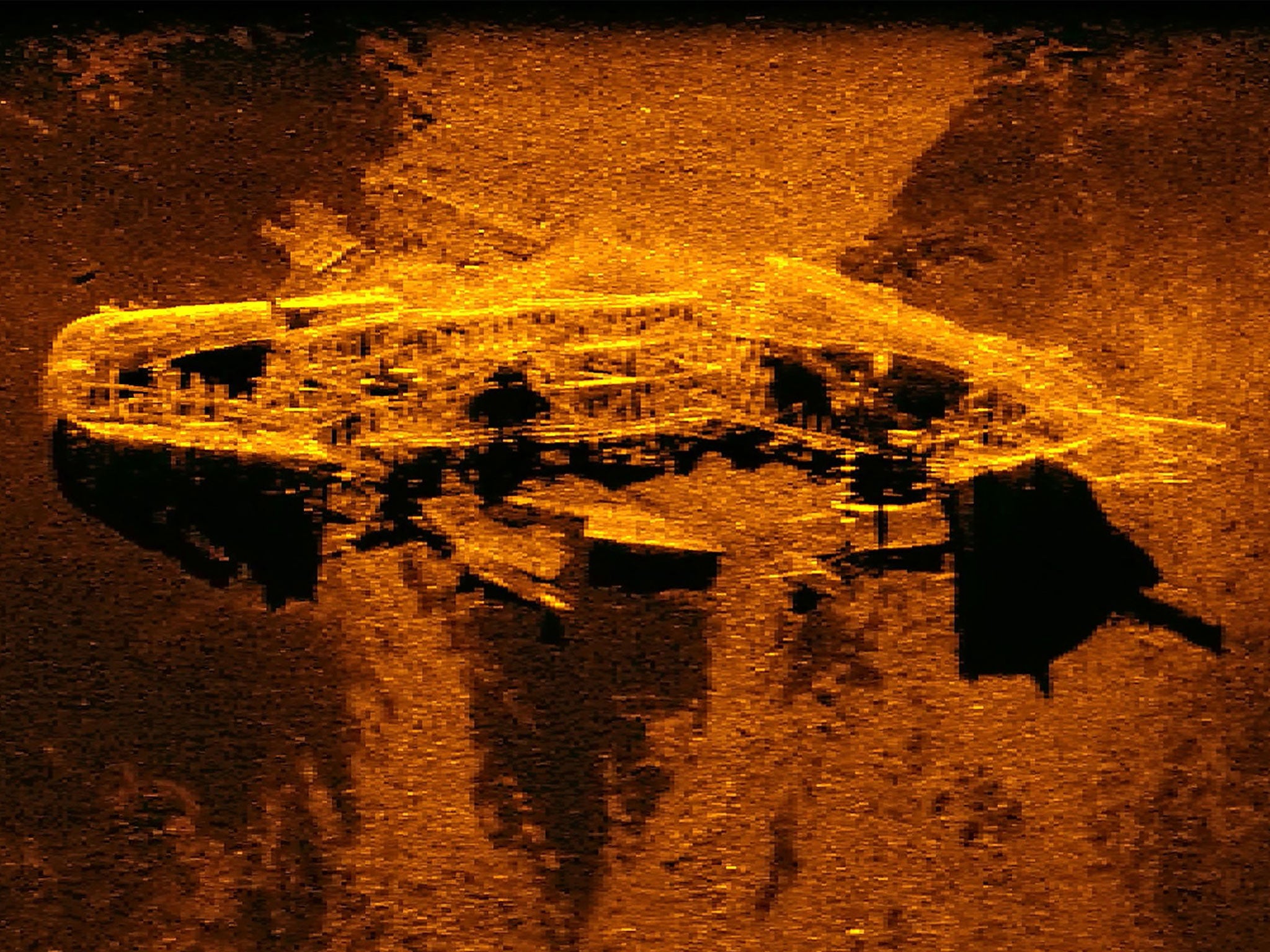 A sonar image of one of the shipwrecks discovered during the MH370 search