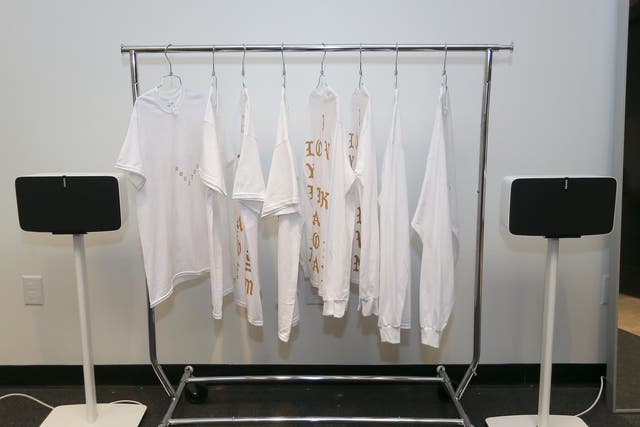 A pair of SONOS speakerss on display between product a the Kanye West temporary PABLO store at The Galleria on August 19, 2016 in Houston, Texas