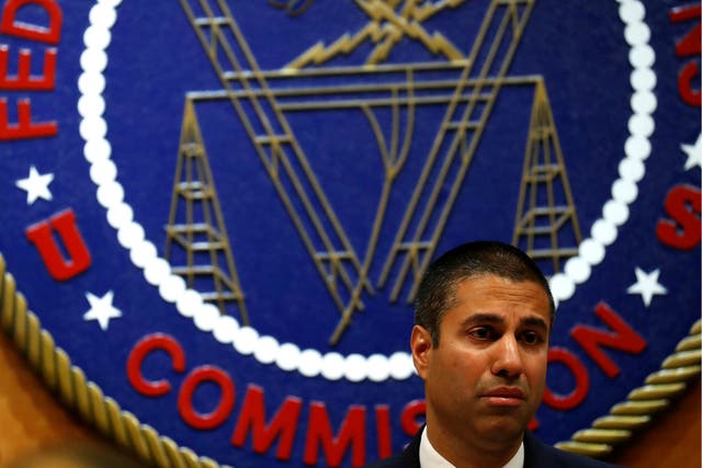 Federal Communications Commission chairman Ajit Pai speaks ahead of the to repeal net neutrality rules