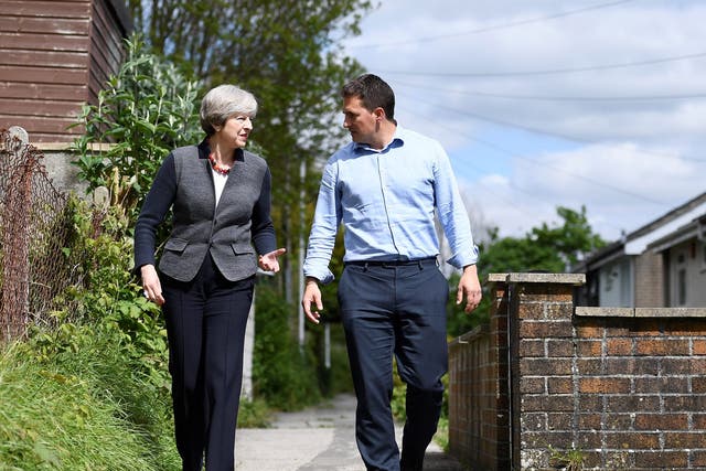 Theresa May joins Johnny Mercer on the campaign trail in May, 2017
