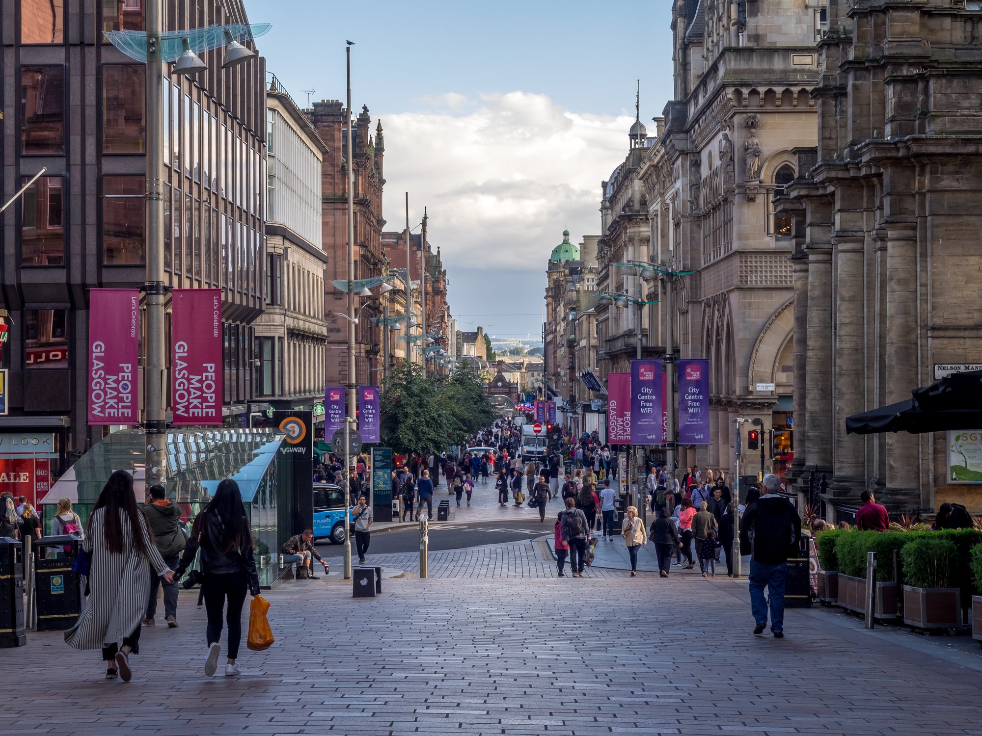 Shoppers on Glasgow's Buchanan Street on a summer's day