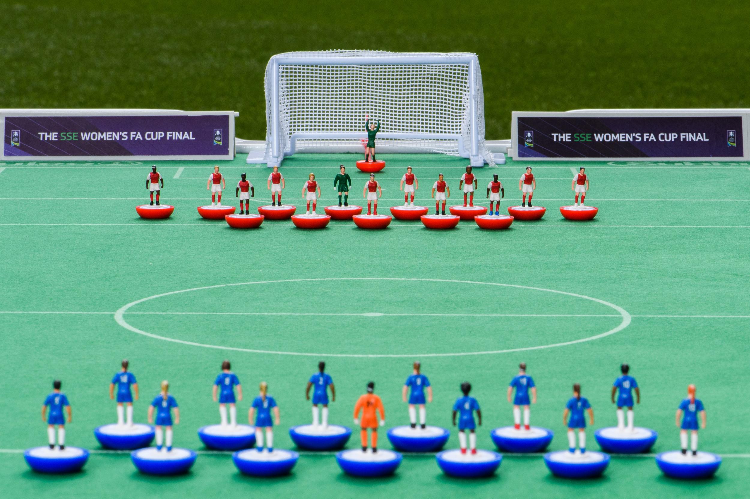 The limited edition Subbuteo all-female football set will feature the Arsenal and Chelsea teams
