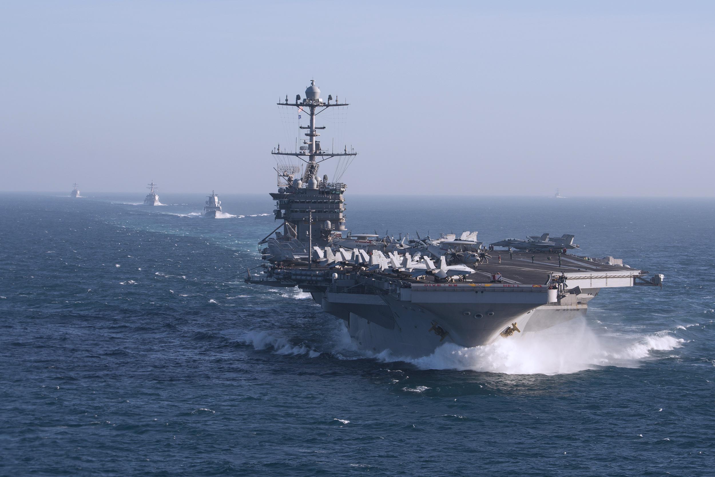 The aircraft carrier USS Harry S. Truman during a training exercise in the Atlantic