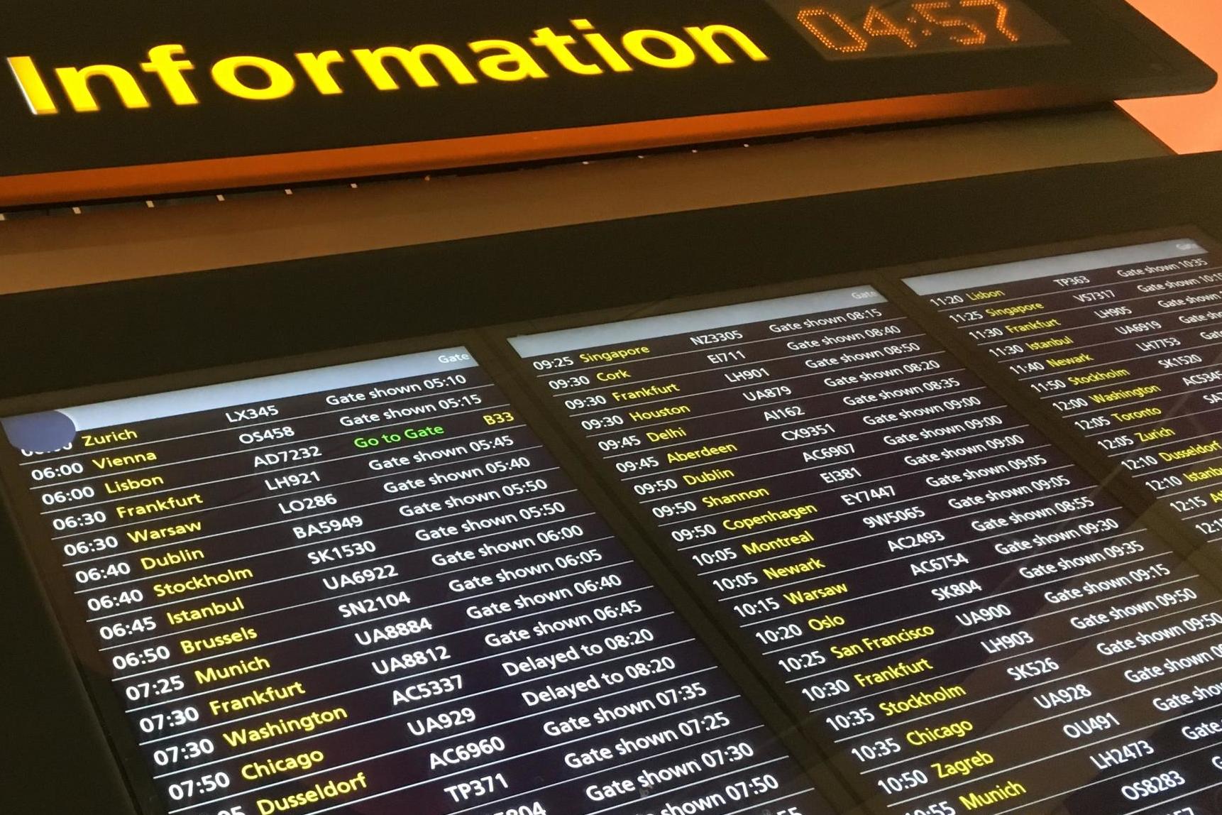 Early doors: departures screen at Heathrow Terminal 2, showing the first flights at 6am