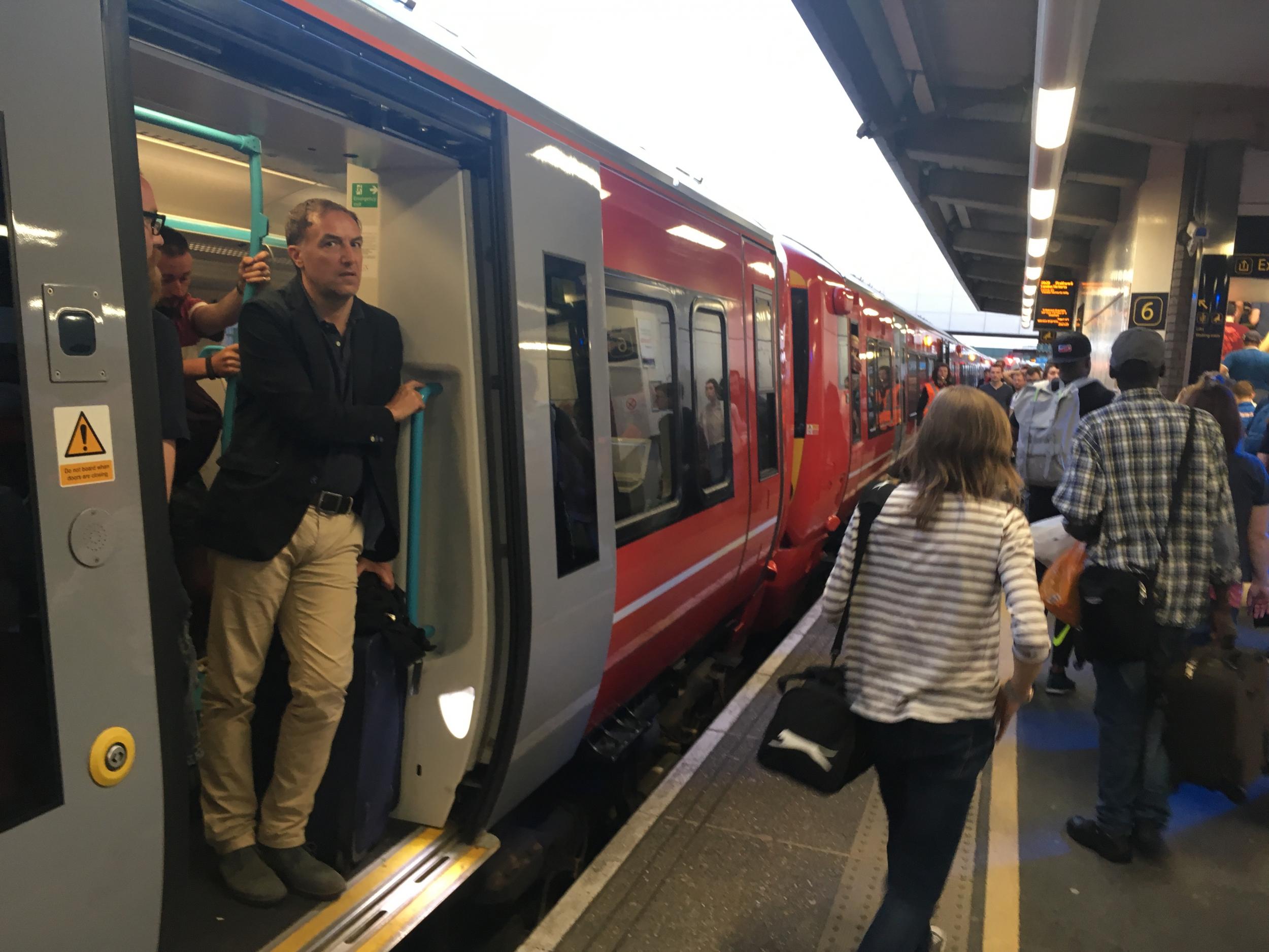 All change: Passengers at Gatwick Airport, hoping to travel between London and Brighton