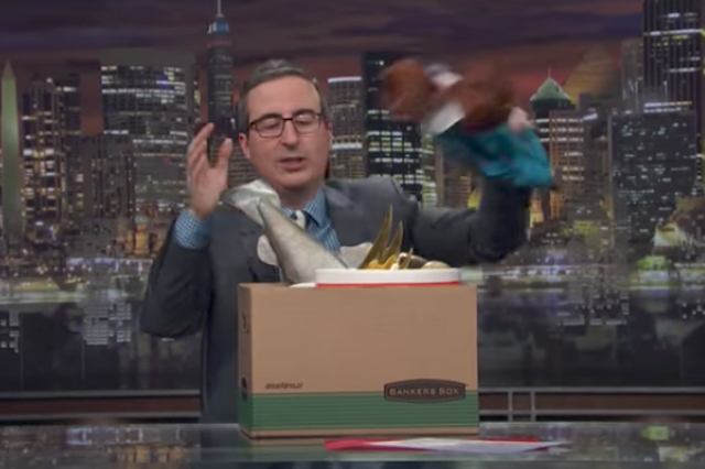 John Oliver packs up his things after 'quitting' Last Week Tonight