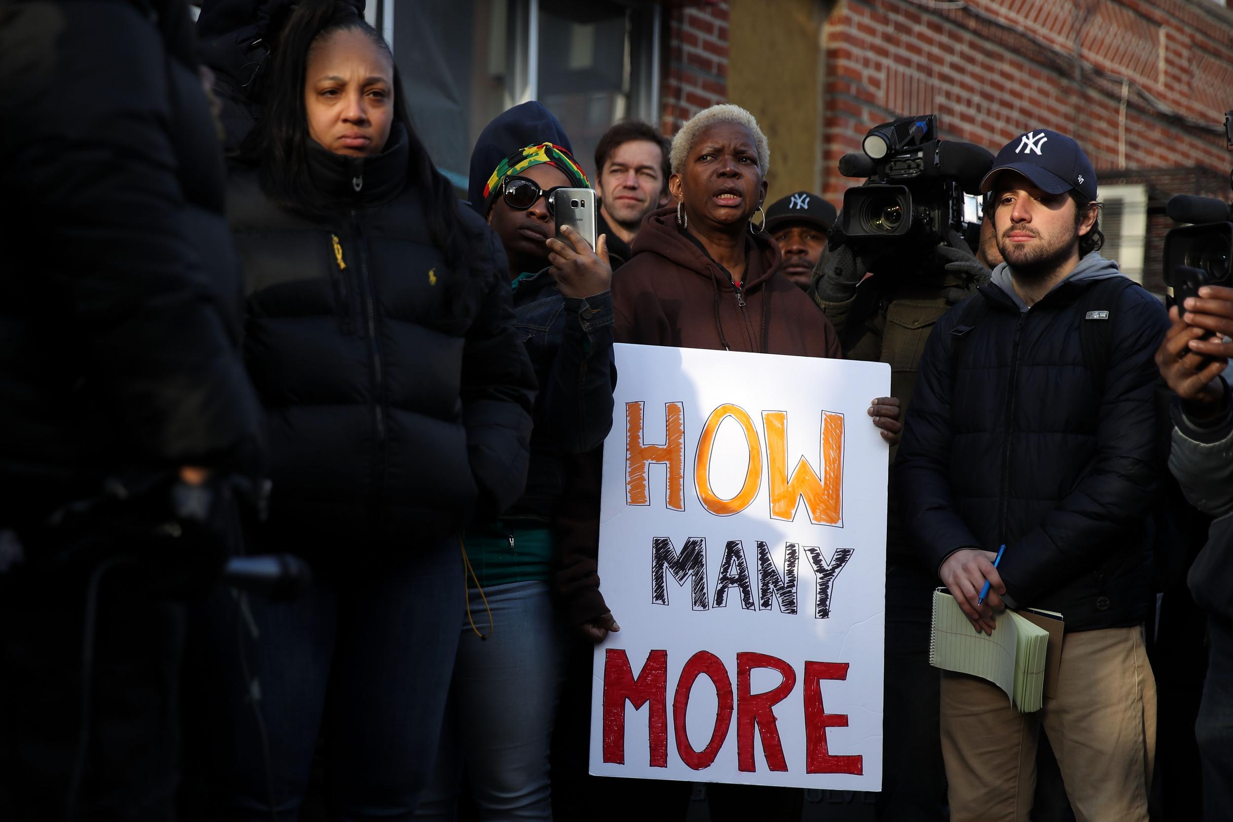 Demonstrators rally in protest of the police-involved shooting death of Saheed Vassell in New York