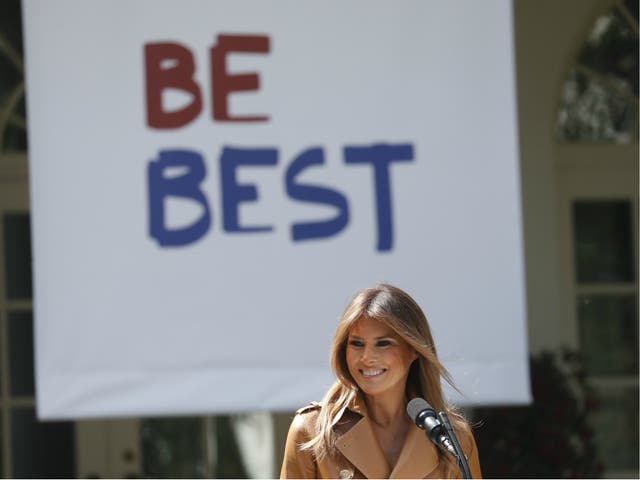 US First Lady Melania Trump announces the launch of her "Be Best" initiative at the White House on 7 May 2018.