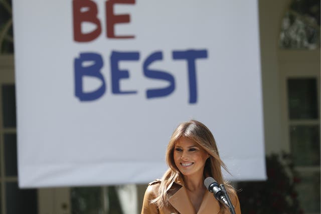 US First Lady Melania Trump announces the launch of her "Be Best" initiative at the White House on 7 May 2018.