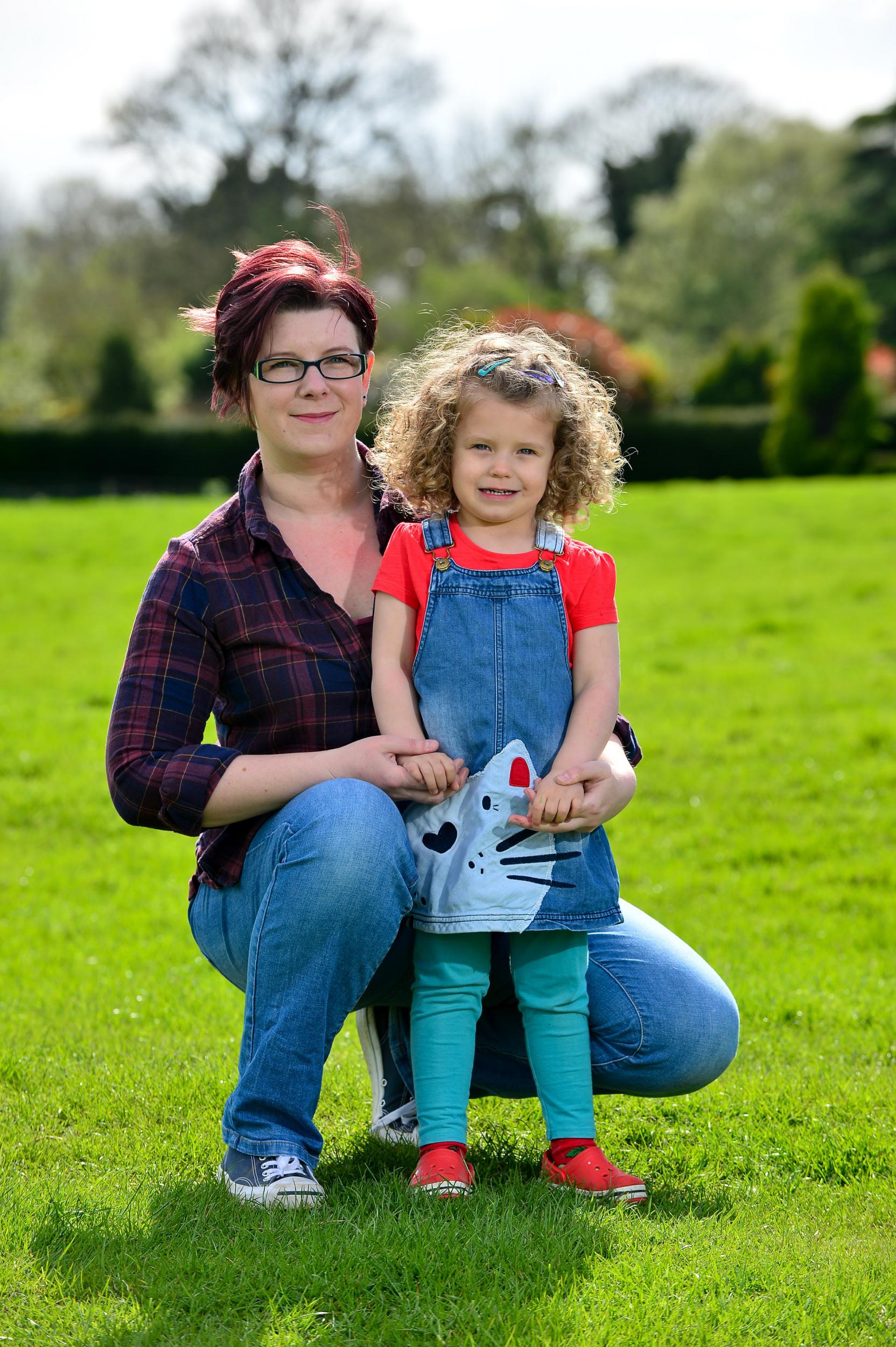 Mason pictured with Sarah, 35, a seamstress from Lutterworth, Leicestershire