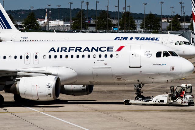 Planes of French airline Air France are parked on the tarmac on the Charles de Gaulle Airport