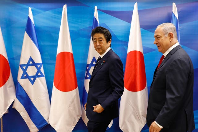 Israeli Prime Minister Benjamin Netanyahu and his Japanese counterpart Shinzo Abe on 2 May 2018