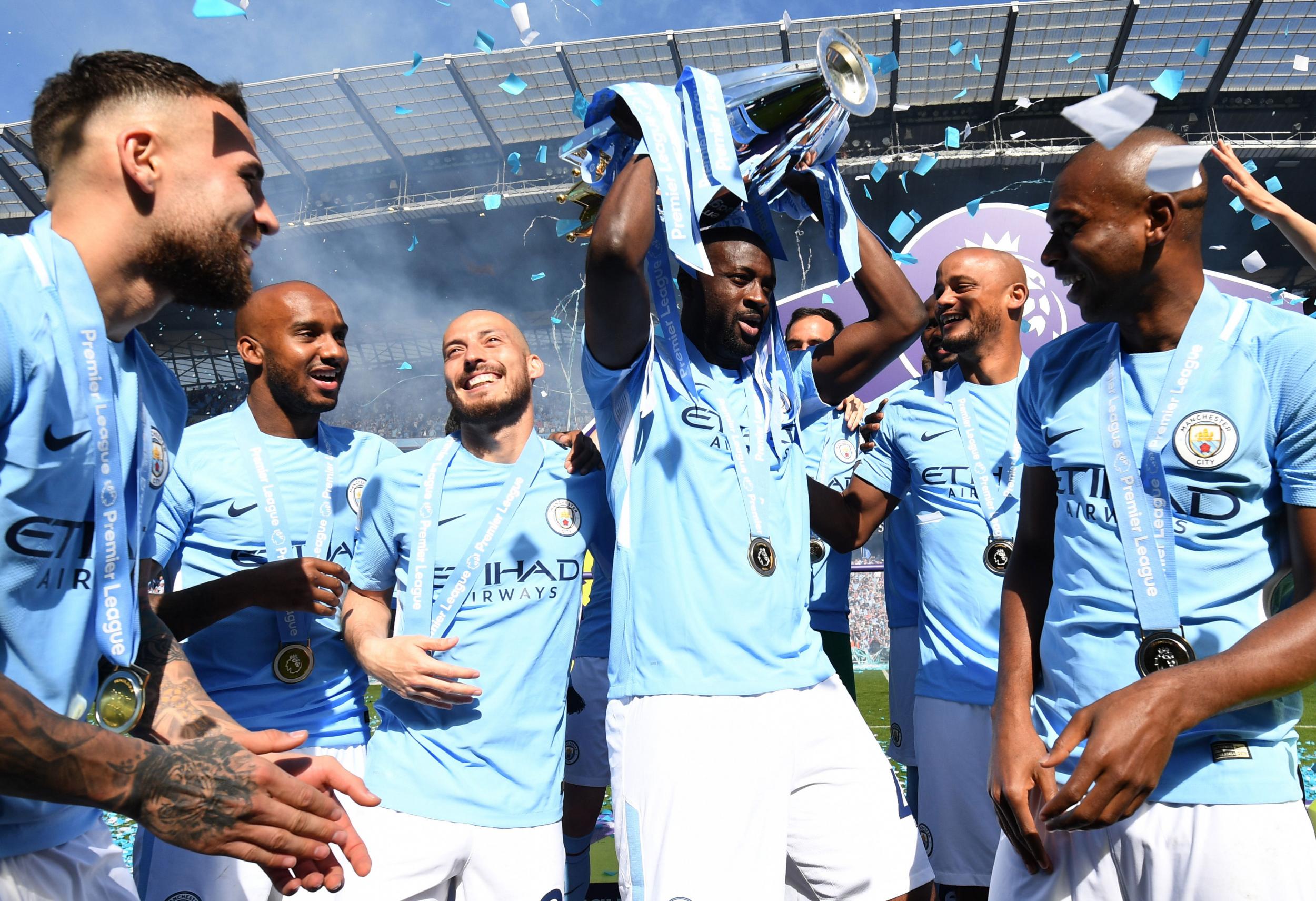 Yaya Touré celebrated Manchester City's title win after Sunday's draw with Huddersfield