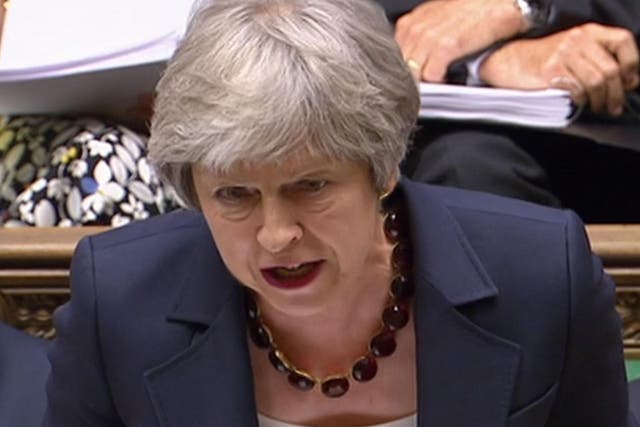 Theresa May responding to questions from Jeremy Corbyn during PMQs