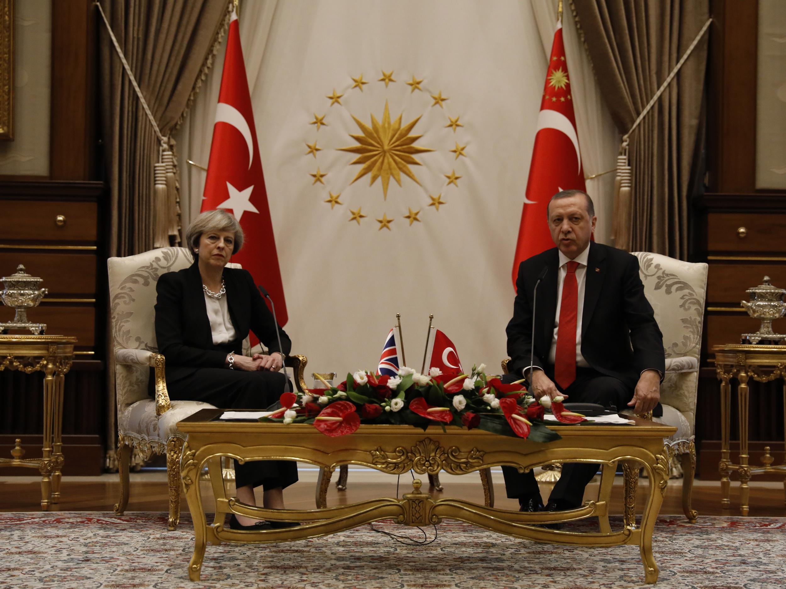 Theresa May met with Recep Tayyip Erdogan in Ankara, Turkey, in January last year