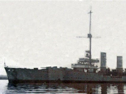 The German warship Karlsruhe in service, it is now lying on the seabed in Scapa Flow