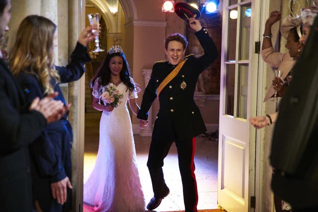 Kathryn Drysdale as Meghan and Richard Goulding as Harry in ‘The Windsors Royal Wedding Special’, living up to the show's regal standards of lampoonery