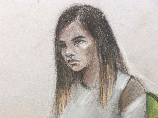 Court artist sketch by Elizabeth Cook of Safaa Boular appearing at the Old Bailey in London