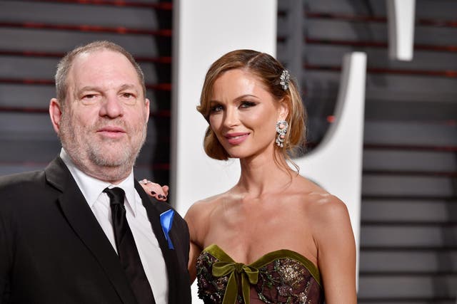 Harvey Weinstein (L) and fashion designer Georgina Chapman attend the 2017 Vanity Fair Oscar Party