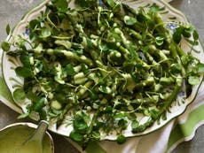 Asparagus with watercress and kefir dill dressing, recipe