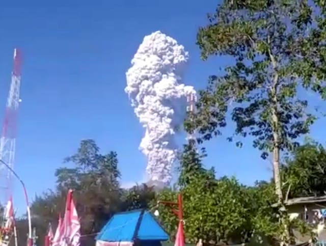 Merapi Volcano spewing smoke and ash in Boyolali, Indonesia