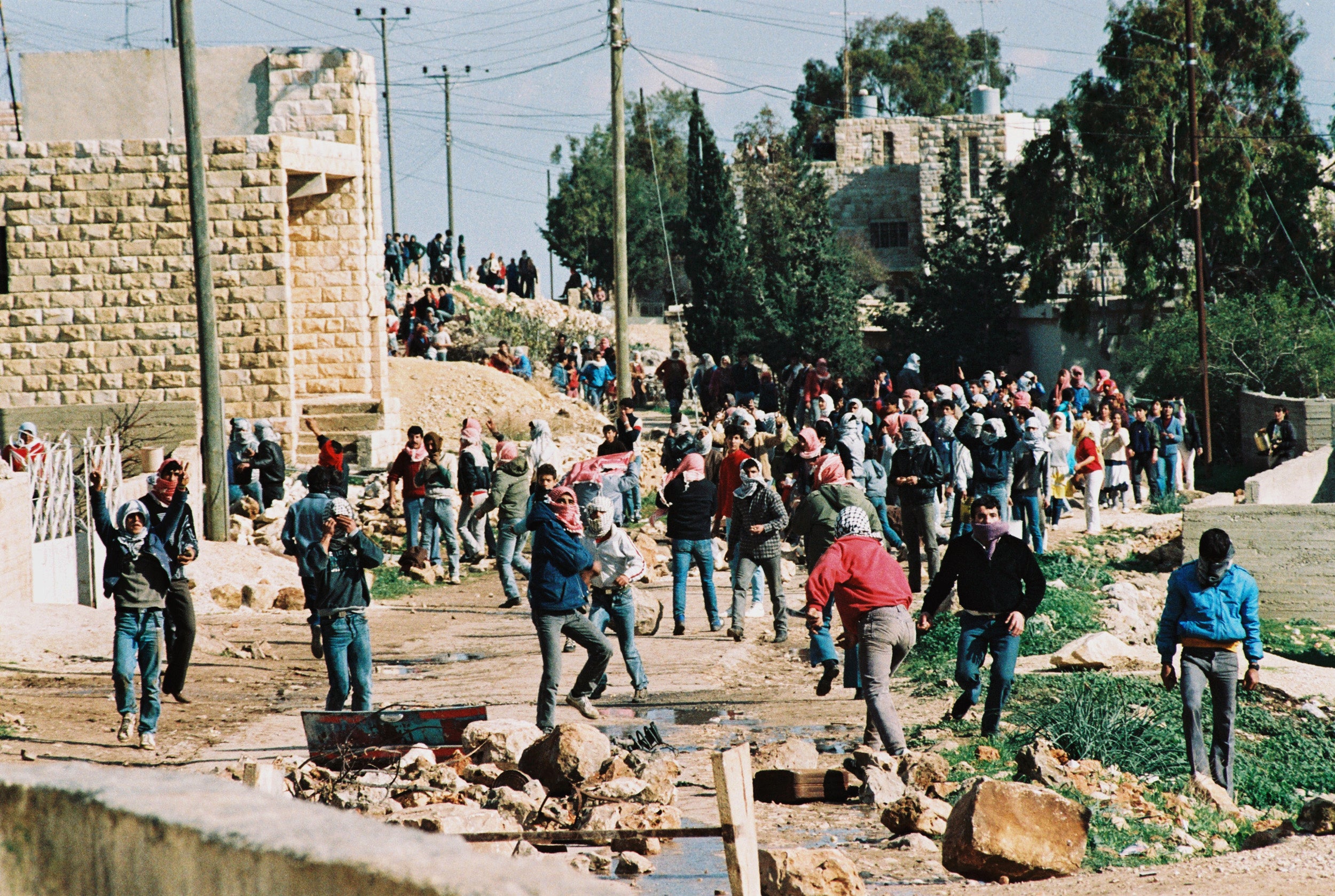 Palestinian protesters demonstrated in support of victims shot dead during demonstrations in the occupied territories since the beginning of December 1987