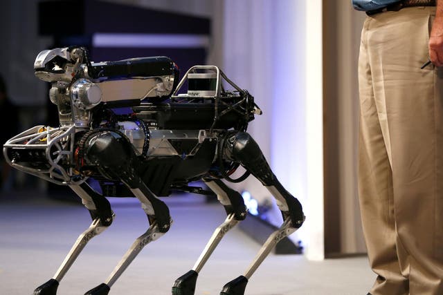 Boston Dynamics CEO and Founder Marc Raibert (R) demonstrates his company's SpotMini robot last year. REUTERS/Issei Kato