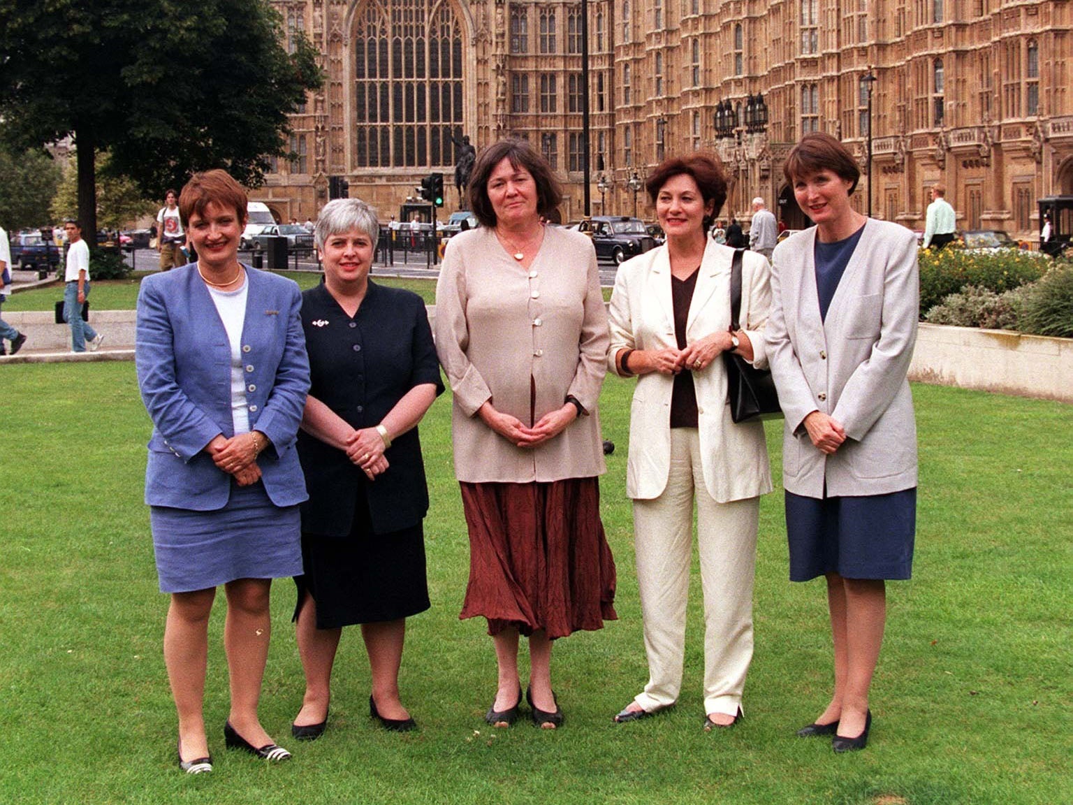 Joan Ruddock is second from right next to Harriet Harman, along with other Labour MPs Tessa Jowell, Barbara Roche and Clare Short in 1997