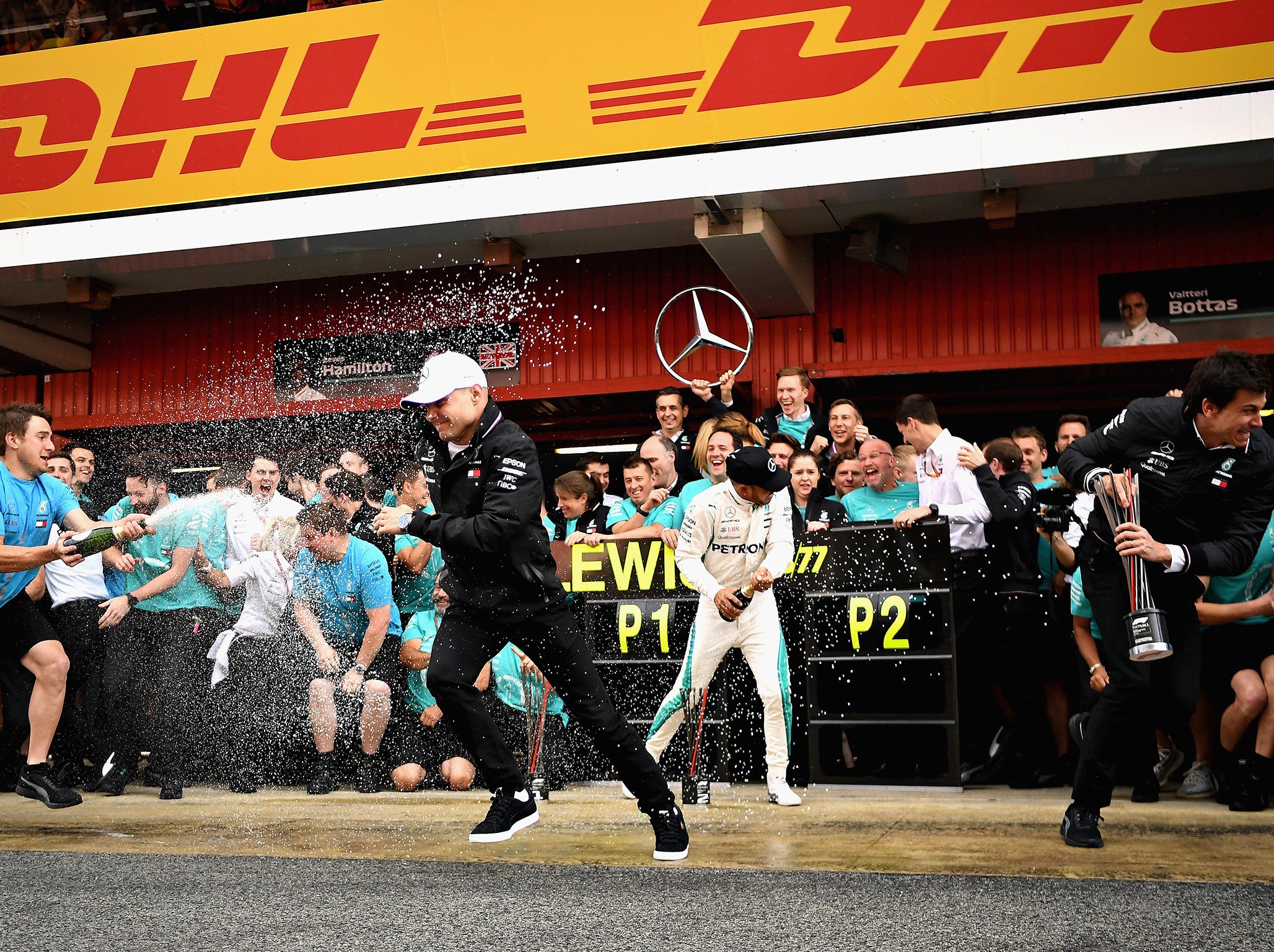 Mercedes celebrate their Spanish one-two (Getty )