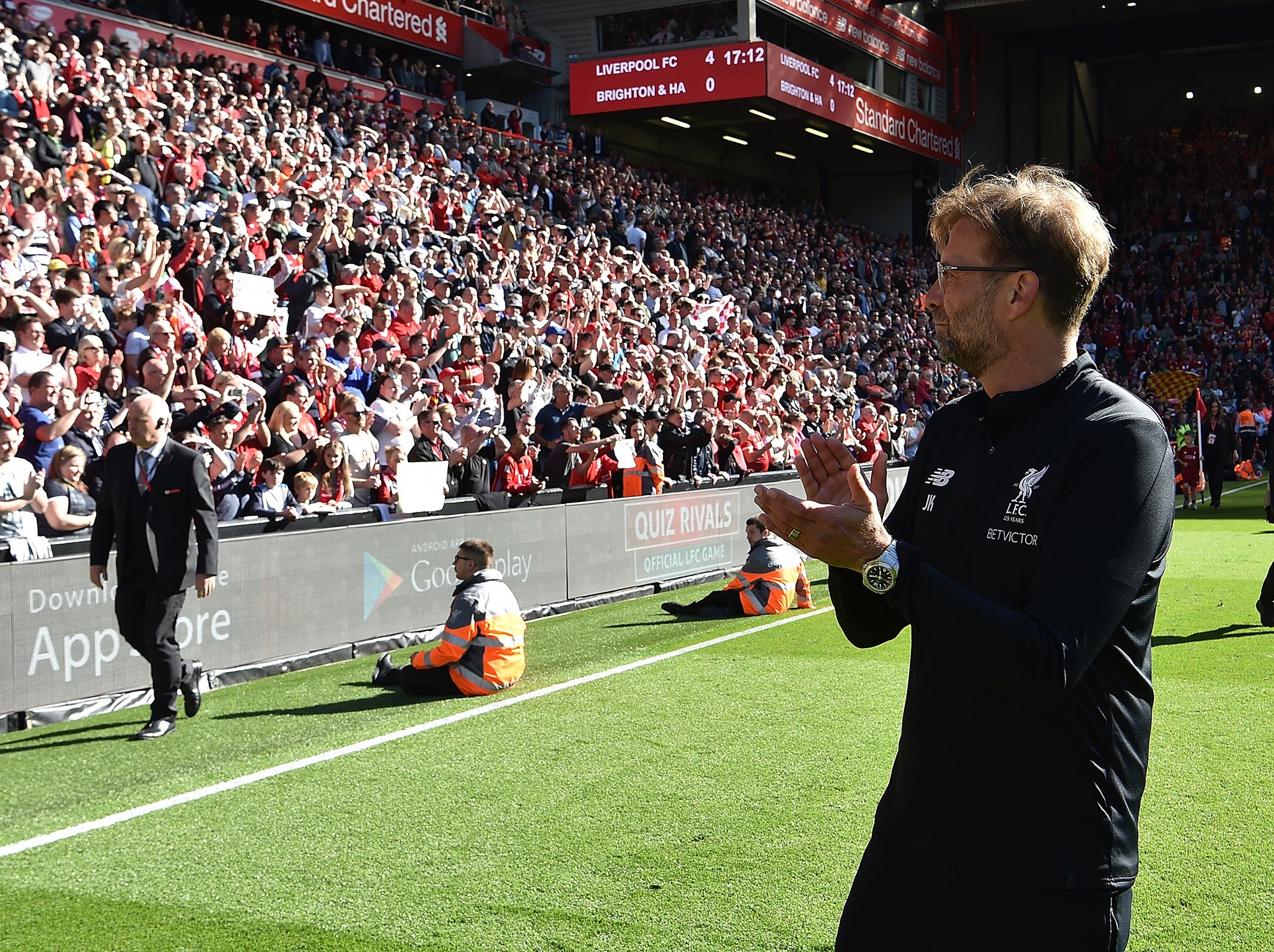 Klopp salutes the Kop (Getty )