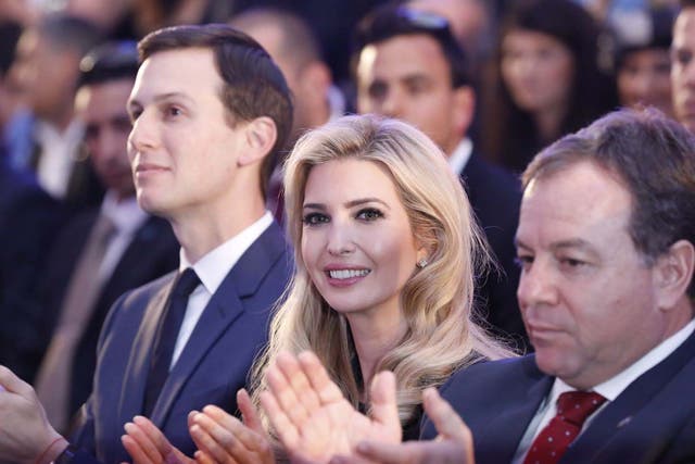 Ivanka Trump and Jared Kushner (left) ) attend a reception ceremony ahead of the move of the US embassy to Jerusalem.