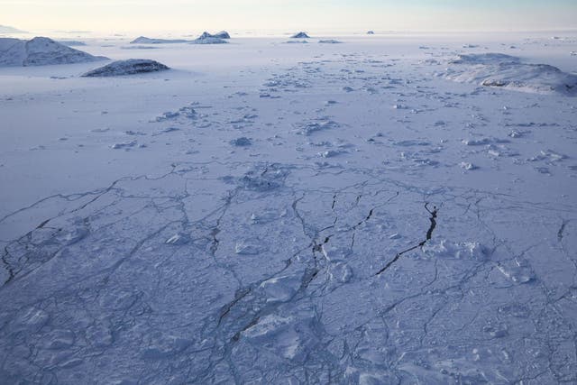 Sea ice is seen from Nasa's Operation IceBridge research aircraft along the Upper Baffin Bay coast on March 27, 2017 above Greenland