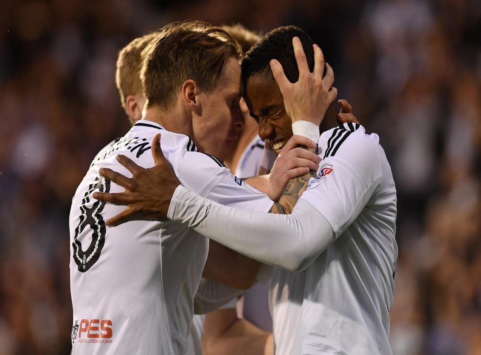 Fulham celebrate Ryan Sessegnon’s winning goal