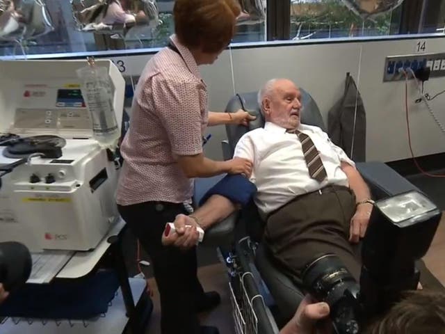 James Harrison gives his 1,173rd and final blood donation at a Red Cross centre