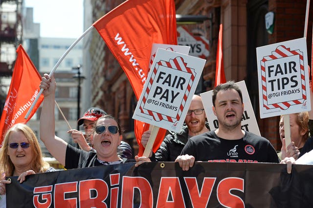 Staff at a number of TGI Fridays restaurants went on strike over the company's tipping policy