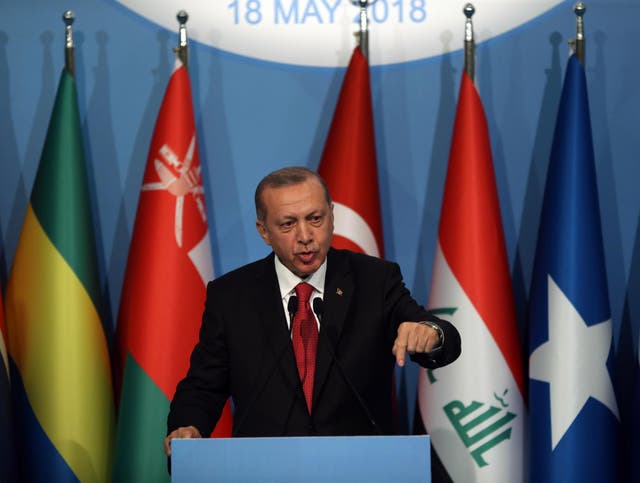 Recep Tayyip Erdogan speaks during a press conference at the Organisation of Islamic Cooperation