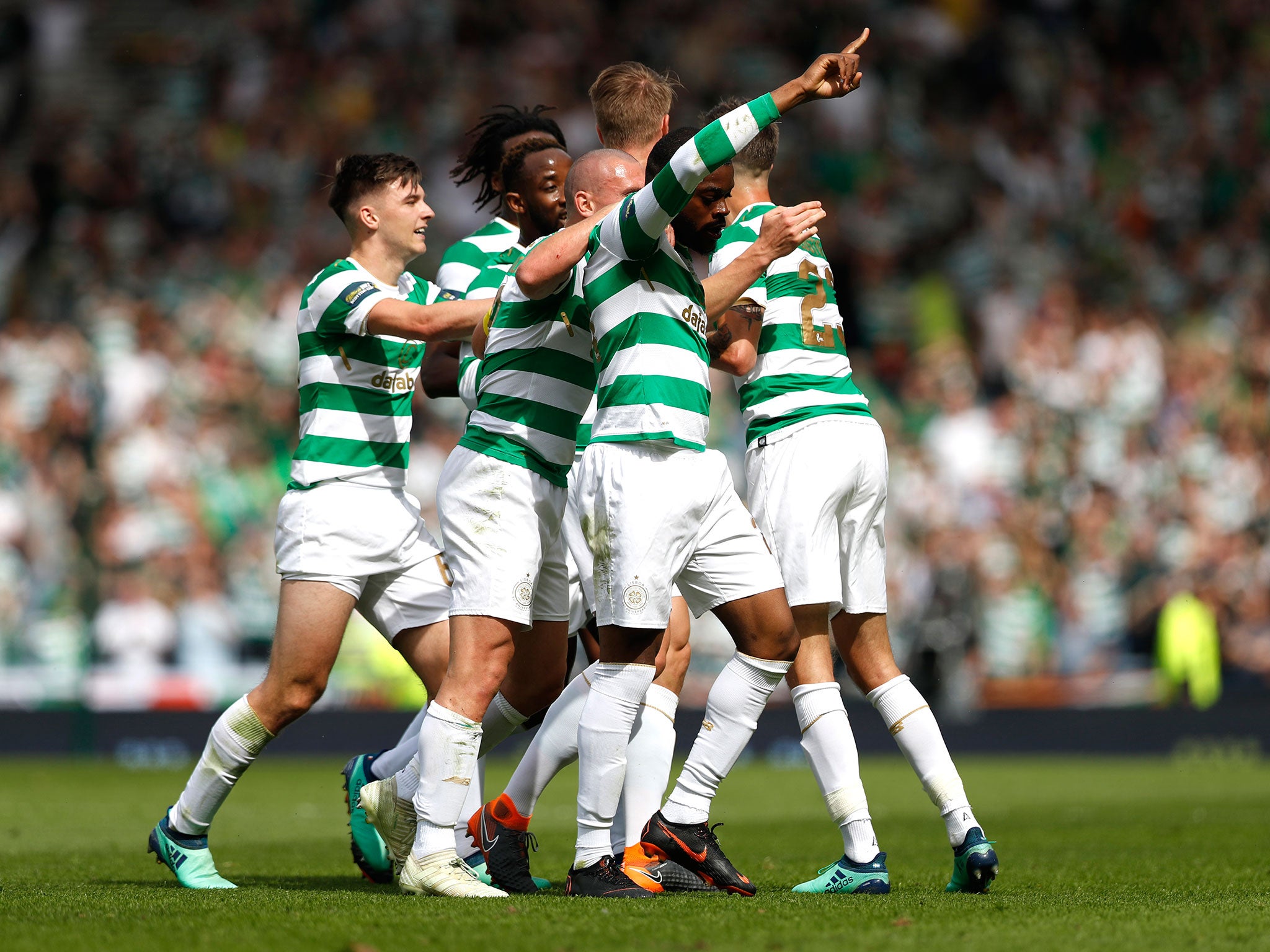 &#13;
Olivier Ntcham celebrates scoring Celtic's second goal &#13;