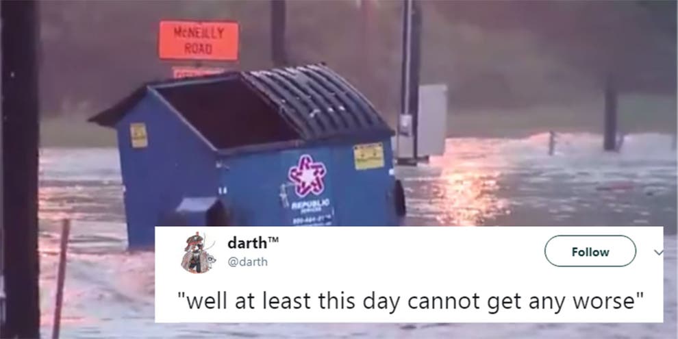 This dumpster floated down a flooded highway and instantly became a ...