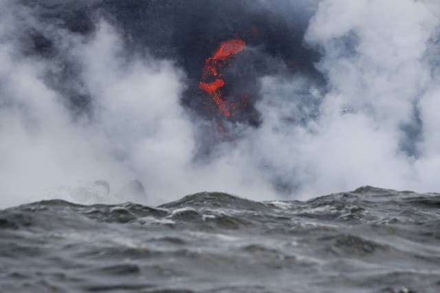 Lava flows into the ocean near Pahoa, Hawaii