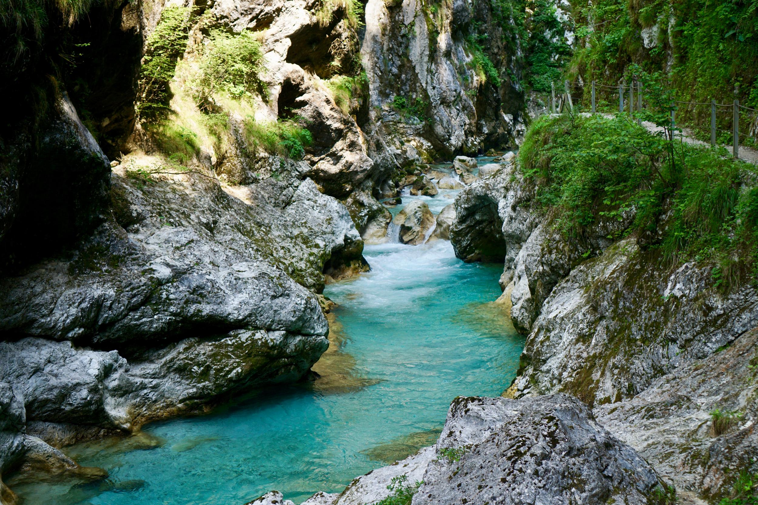 The turquoise Soca river inside the Great Soca Gorge