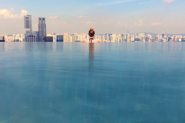 An infinity pool with a city view (not the one advertised by Kershaw's Vietnam hotel)
