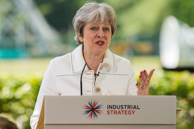 British Prime Minister Theresa May delivers a speech on science and the Industrial Strategy
