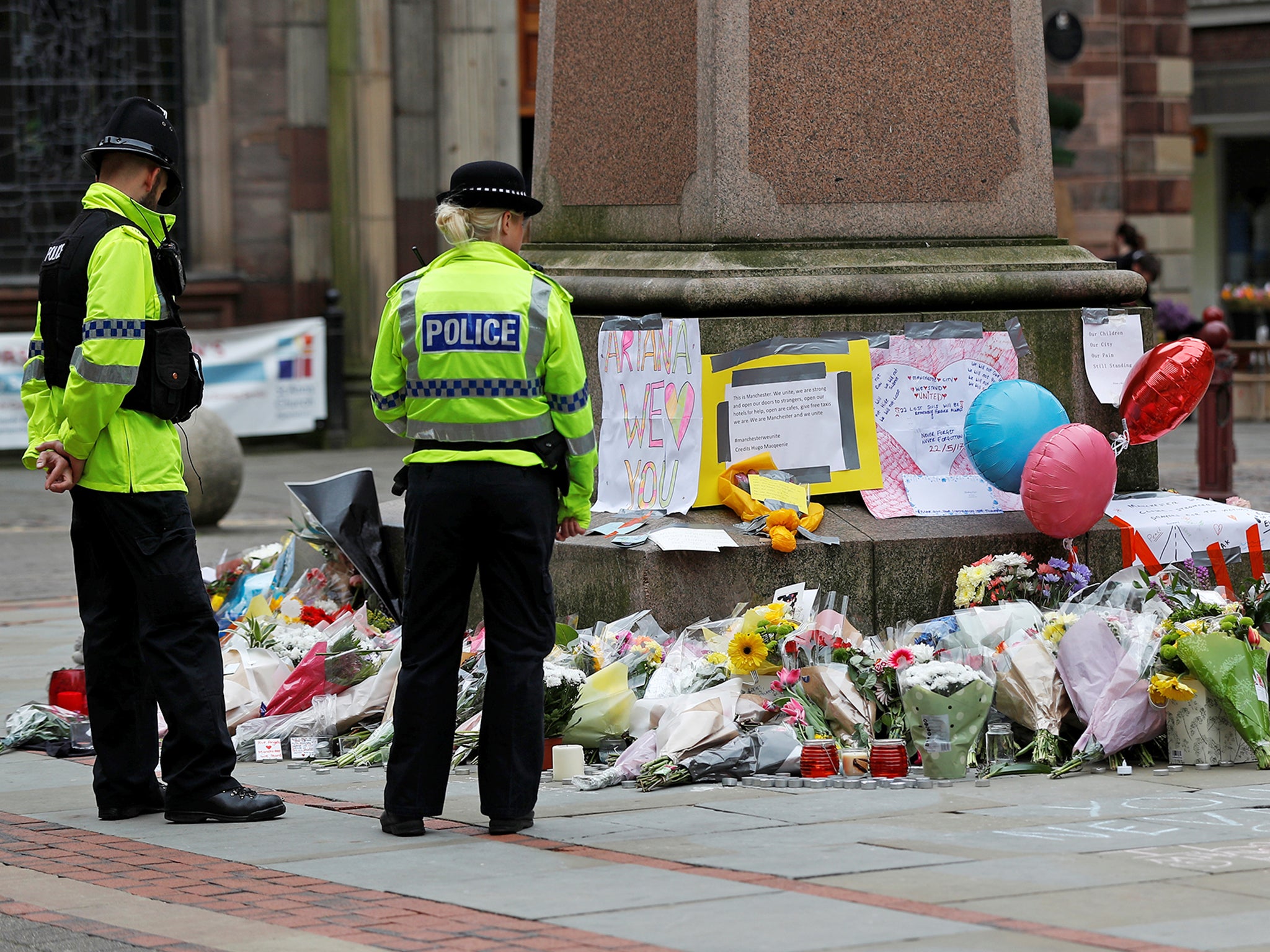 Floral tributes left in central Manchester for victims of the attack