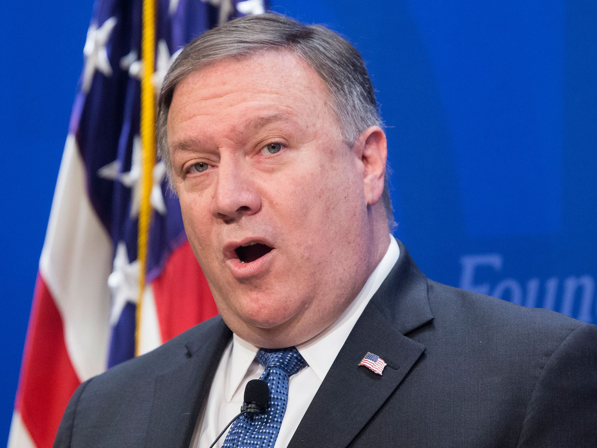 Mr Pompeo speaking at the Heritage Foundation on Monday