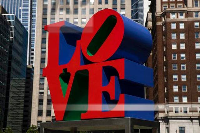 Robert Indiana sculpture "LOVE" in John F. Kennedy Plaza, commonly known as Love Park, in Philadelphia