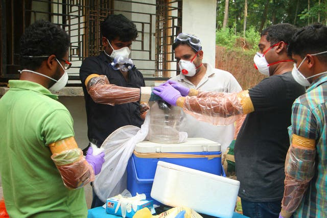 Animal Husbandry officials deposit a bat into a container after catching it inside a well in Kozhikode