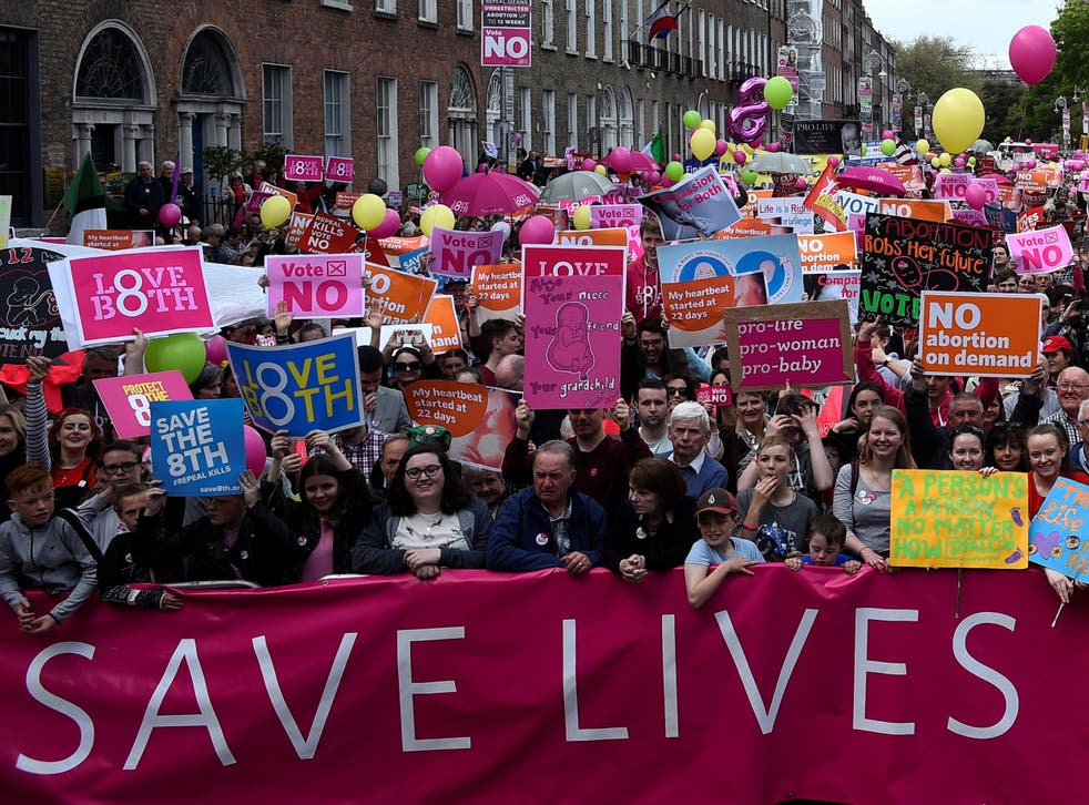 Demonstrators at an anti-abortion rally ahead of the vote tomorrow