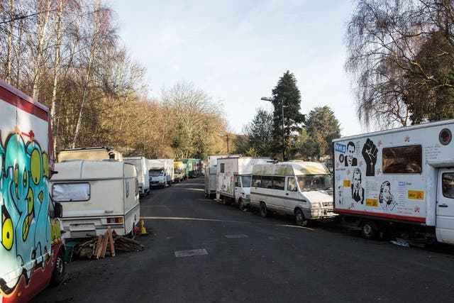 Around 50 caravans, horseboxes, motorhomes and lorries are parked on Greenbank View, close to a cemetery in Easton