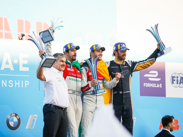 Daniel Abt (c) won in Berlin, but Vergne's (r) third place likely settles the championship