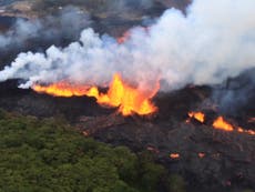 Aerial video shows Hawaii lava fountains spraying magma